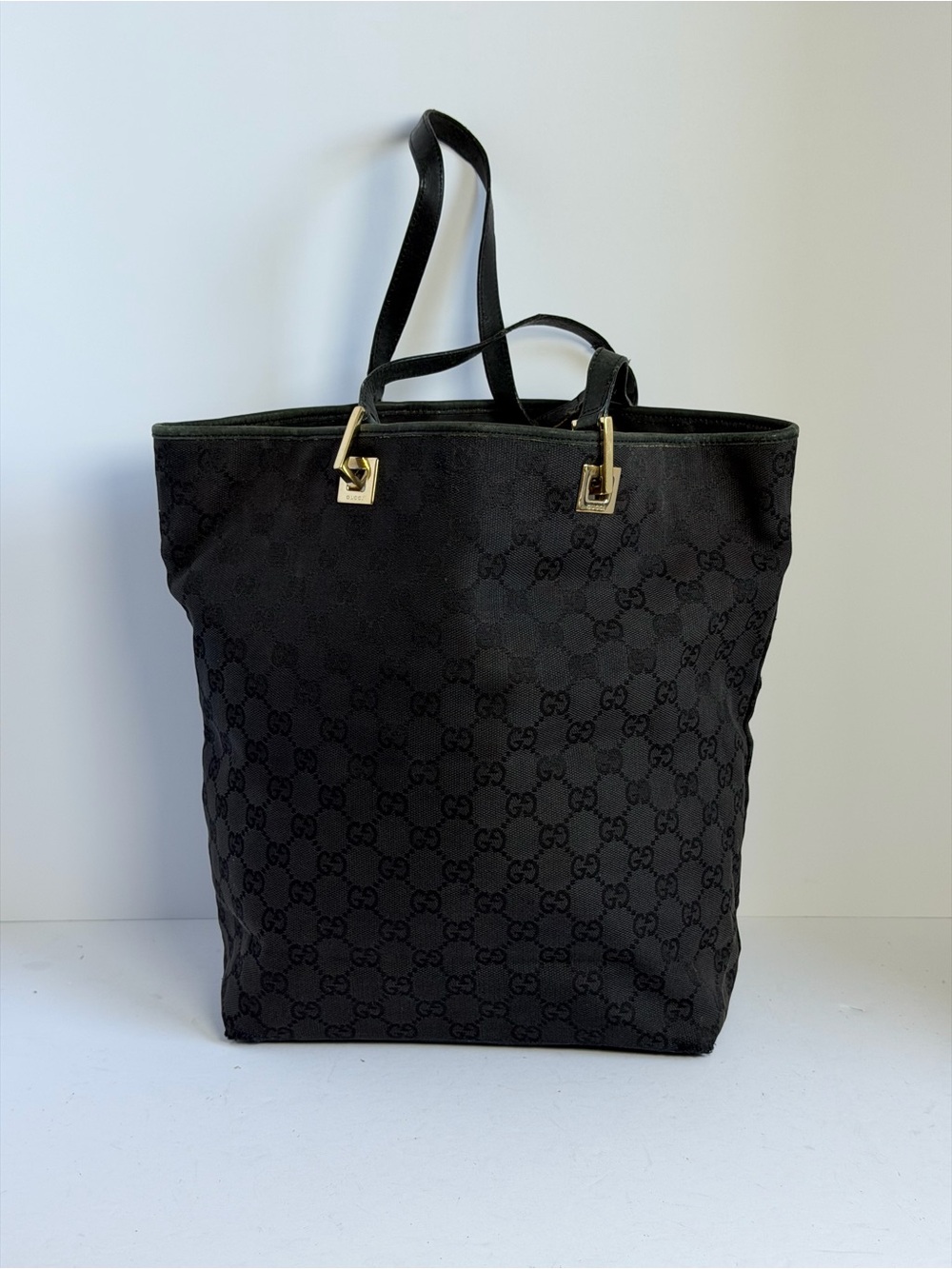 Vintage Gucci GG Monogram Black Canvas Tote Bag